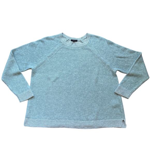 Eileen Fisher Woman 1X Blue Organic Cotton Knit Sweater Raglan Sleeve Pullover - Picture 1 of 6